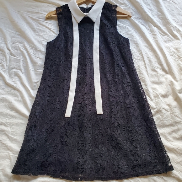 Little Black Dress A-Line Ribbon Tie White Collar Sleeveless - Picture 1 of 8